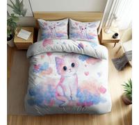 Srigzcaly Double Duvet Cover Set Reversible White, Super Soft Cosy Comfy Brushed Microfiber Bedding, Cartoon watercolour animal cat Duvet Cover Set 200 x 200 cm Bedding with 2 Pillowcases