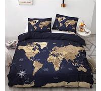 Srigzcaly Double Duvet Cover Set World Map Pattern Quilt Cover Ultra Soft Hypoallergenic Microfiber Bedding Set 3 pcs with Zipper Closure + 2 Pillowcases Double 79x79 inch