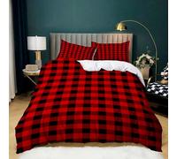 Srigzcaly Double Duvet Covers Scottish Tartan, Microfiber Reversible Double Quilt Cover for Girls Kids Bedding, Ultra Soft Hypoallergenic Luxury Comfy Quilt Covers Bed Set, Black Red