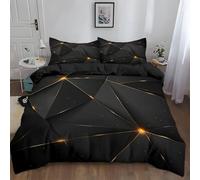 Srigzcaly Double Size Duvet Cover - Reversible Black Duvet Cover Set with Zipper Closure, 3 Pieces Geometric Black And Gold Pattern Bedding Set with 4 Corner Ties and 2 Pillowcases, 200 x 200 cm