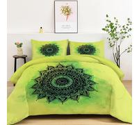 Srigzcaly Dreamlike Vintage Ethnic Print Coverless Double Duvet, Lightweight Soft Comforter Warm Duvet - Washable Reversible Coverless Travel Camping Comfy Bed Set with Pillowcases - Light Green