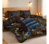 Srigzcaly Dreamy Forest Magic Book Duvet, Coverless Duvet Single Breathable Reversible Blue Comeforter Set for All Season - Non-Allergenic & Machine Washable Quilt 135x200 - with 2 Pillowcases