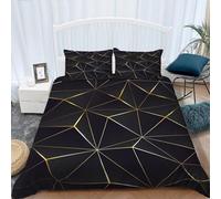 Srigzcaly Duvet Cover Printed Sets Double 79x79 inch Black Gold Geometric Design Quilt Cover Soft Hypoallergenic Microfiber Bedding Sets with Zipper Closure + 2 Pillowcases for Kids Teens Adults