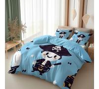 Srigzcaly Duvet Cover Set 120 x 150 cm, Reversible Cartoon pirate treasure chest Bedding Cot-bed Bed Set With Pillowcase, Soft Microfiber Quilt Cover, Light Blue