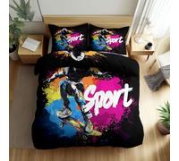 Srigzcaly Duvet Cover Set - 3 Piece Double Size Bedding with Matching Pillowcase, Reversible Soft Cartoon doodle sport skateboard Bed Sets, Microfiber, Easy Care Quilt Covers, Black, 200 x 200 cm