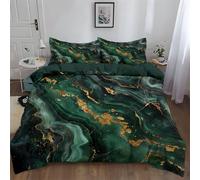 Srigzcaly Duvet Cover Set Double 79x79 inch 3D Bedding Marble Green Gold Texture Duvet Cover 3 Pcs Zipper Bedding Set, Multicolor Ultra Soft Hypoallergenic Microfiber Quilt Cover for Teens Adults