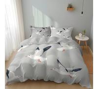 Srigzcaly Duvet Cover Set Double 79x79 inch 3D Bedding Seagull flying Duvet Cover 3 Pcs Zipper Bedding Set, grey Ultra Soft Hypoallergenic Microfiber Quilt Cover for Teens Adults