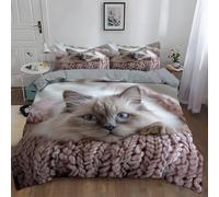 Srigzcaly Duvet Cover Set King 91x87 inch 3D Bedding Animal Ragdoll Cat Duvet Cover 3 Pcs Zipper Bedding Set, Grey Ultra Soft Hypoallergenic Microfiber Quilt Cover for Teens Adults