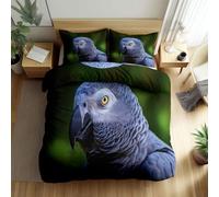 Srigzcaly Duvet Cover Set - Multicolour - Animal grey parrot portrait - Luxury Reversible Quilt Cover Easy Care Bed Linen Soft Cosy Bedding Sets With Pillowcase - Double (200 x 200 cm)