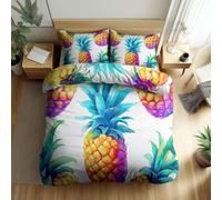 Srigzcaly Duvet Cover Set - Multicolour - Fruit watercolour tropical pineapple - Luxury Reversible Quilt Cover Easy Care Bed Linen Soft Cosy Bedding Sets With Pillowcase - Double (200 x 200 cm)