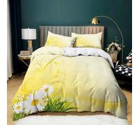 Srigzcaly Duvet Cover Set Ultra Soft Hypoallergenic Microfiber Plant White Daisy Bedding Set 3 Pcs with Zipper and 2 Pillowcases, Yellow Quilt Cover Single 53x79 inch (135x200cm) for Kids Adults