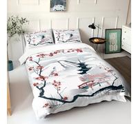 Srigzcaly Duvet Cover Sets Single 53x79 inch Japanese Plum Blossom Ink Painting Quilt Cover Ultra Soft Hypoallergenic Microfiber Printed Bedding Sets with Zipper + 2 Pillowcases for Kids Teens Adults