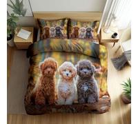 Srigzcaly Duvet Cover Sets Single Size 3 Pieces Pale yellow Bedding Set with Pillowcases, Soft Reversible Animal poodle puppy autumn Quilt Cover with Zipper Closure for Teen Kids Boys Girls Adult