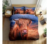 Srigzcaly Duvet Cover Sets Single Size 3 Pieces Yellow Bedding Set with Pillowcases, Soft Reversible Animal countryside Highland cow Quilt Cover with Zipper Closure for Teen Kids Boys Girls Adult