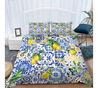 Srigzcaly Duvet Covers Double 79x79 inch Blue Mediterranean Style Pattern Quilt Cover Warm Bedding Set 3 PCS With Pillowcases Ultra Soft Anti Allergic Non Iron Microfiber for Children and Adults