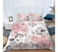 Srigzcaly Duvet set Double 79x79 inch, Anti Allergic Non Iron Bedding Botanical Pink Flower Pattern Duvet Cover Set 3 Pcs Bedding Set With Zipper Closure Ultra Soft Microfiber for Kids Teens Adults