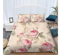 Srigzcaly Duvet set Double 79x79 inch, Anti Allergic Non Iron Bedding Botanical Pink Peony Flower Duvet Cover Set 3 Pcs Bedding Set With Zipper Closure Ultra Soft Microfiber for Kids Teens Adults