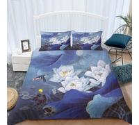 Srigzcaly Duvet set Double 79x79 inch, Anti Allergic Non Iron Bedding Floral White Water Lily Pattern Duvet Cover Set 3 Pcs Bedding Set With Zipper Closure Ultra Soft Microfiber for Kids Teens Adults
