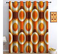 Srigzcaly Eyelet Curtains for Bedroom Living Room,Microfiber Blackout Curtains 72 Drop -Retro brown and orange bubble pattern Thermal Insulated Eyelet Window Drapes, 92x72 Inch (W X D) orange color