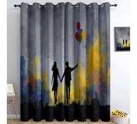 Srigzcaly Graffiti City Romantic Couple Blackout Curtains for Bedroom, 90 inch Drop Eyelet Curtains for Living Boys Room, Super Soft Thermal Insulated Window Drapes 2 Panels W46 x L90 Inch, Gray