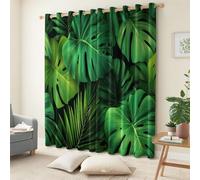 Srigzcaly Green Tropical Leaves Monstera Leaves Blackout Eyelet Curtains 54 Drop, Green Thermal Insulated Window Drapes for Bedroom & Living Room - 2 Panels, Total 92" W x 54" L (234x138cm)