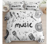 Srigzcaly Hand Drawn Doodle Notes Instruments Duvet Cover Set White Double, Ultra Soft Easy Care Quilt Cover Set with 2 Pillow Case - Luxurious Brushed Microfiber Comforter Cover Set - Bedding Set