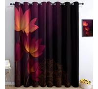 Srigzcaly Hand Drawn Lotus Plant Natural Art Blackout Curtains for Bedroom living Room, 54 Inch Drop Curtains 2 Panels Set W 46 inch x L 54 inch Thermal Eyelet Drapes Dark Purple Window Treatments