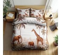 Srigzcaly Hand drawn wildlife giraffe elephant Bedding Single 53x79 inch Duvet Covers Set, Quilt Cover Ultra Soft Comfy Reversible Light brown Bedding for Boys Girls Kids Single with 2 Pillowcase