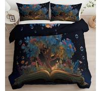 Srigzcaly Kids' Duvet Cover Set Premium Brushed Microfiber Fantasy Book Page Magic Tree Soft Breathable Bedding Set, 3-Piece Comfy King Black Quilt Cover for Teens Boys Girls Bedroom