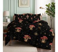 Srigzcaly King Dark Fairy Tale Starry Sky Duvet 220x240cm, Reversible Magic Forest Mushroom Coverless Duvet with 2 Pillowcases, Warm and Anti Allergy All Season Washable Quilt