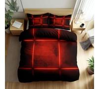Srigzcaly King Dark Red Duvet Cover Set, Premium Soft Brushed Microfiber Cosy Reversible Bedding for Boys Girls - Abstract Line Blocks Duvet Cover for Kids Teenage Bedroom
