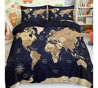 Srigzcaly King Duvet Cover Set, Vintage World Map Pattern Reversible Quilt Cover, Ultra Soft Hypoallergenic Microfibre Bedding Set with Zipper Closure & 2 Pillowcases (230x220 cm)