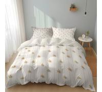 Srigzcaly King Duvet Cover Set White Bedding, 3 Piece Microfiber Reversible Gold Star Bedlinen, Ultrasoft Hypoallergenic Easy Care Bedset, 1 Quilt Cover with Zipper Closure + 2 Pillow Cases