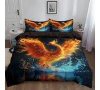 Srigzcaly King Size Duvet Cover Set 230 x 220 cm, Reversible Flame Anime Phoenix Bedding Set Lightweight Easy Care, Soft Comfy Breathable Gold Quilt Cover Set with Pillowcases
