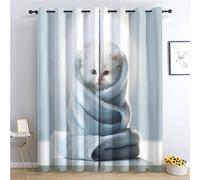 Srigzcaly Light Blue Blackout Curtains for Living Room Bedroom, Super Soft Thermal Insulated Energy Cute Animal Cat Noice Reducing Eyelet Curtains W36 x L84 Inch 2 Panels