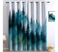 Srigzcaly Misty Forest Watercolor Blackout Curtains for Bedroom, 84 inch Drop Eyelet Curtains for Living Boys Room, Super Soft Thermal Insulated Window Drapes 2 Panels W36 x L84 Inch, White