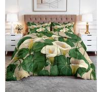 Srigzcaly Modern Botanical Coverless Duvet Double Size 7.5 Tog - 200x 200cm Watercolour White Calla Lily Reversible Washable Quilt with 2 Pillowcases for Adults Women, Bedding Set for All Seasons