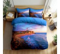 Srigzcaly Multicolour Bedding Duvet Cover Double 79x79 inch - Ultra Soft Brushed Microfibre Breathable Bed Set - Sunset coast landscape Reversible Quilt Cover Set with 2 Pillow cases, 3 Piece