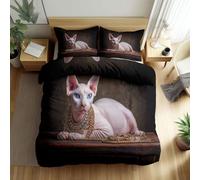 Srigzcaly Multicolour Bedding Duvet Cover Double 79x79 inch - Ultra Soft Brushed Microfibre Breathable Bed Set - Animal white Sphynx cat Reversible Quilt Cover Set with 2 Pillow cases, 3 Piece