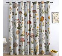 Srigzcaly Mushroom and wildflower print 100% Blackout Eyelet Curtains, Multicolor Thermal Insulated Window Drapes for Bedroom Living Room or Kids Playroom - 2 Panels Total 92" W x 72" L (234x183cm)