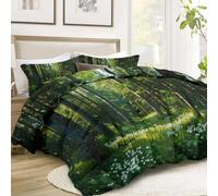 Srigzcaly Natural Landscape Dense Forest Duvet, Coverless Duvet Double Breathable Reversible Green Comeforter Set for All Season - Non-Allergenic & Machine Washable Quilt 200x200 - with 2 Pillowcases