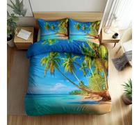 Srigzcaly Nature coastal landscape palm tree Bedding Single 53x79 inch Duvet Covers Set, Quilt Cover Ultra Soft Comfy Reversible Multicolour Bedding for Boys Girls Kids Single with 2 Pillowcase