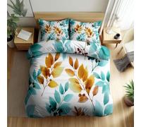 Srigzcaly Plant Watercolour Leaves Berries Bedding Super King 102x87 inch Duvet Covers Set, Quilt Cover Ultra Soft Comfy Reversible White Bedding for Boys Girls Kids Single with 2 Pillowcase