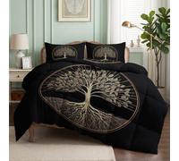 Srigzcaly Queen Coverless Duvet 230 x 220 cm, Tree Life Coverless Quilt Comforter with Pillowcase, Washable Hypoallergenic Reversible Norse Mythology Bedding All Season Quilt