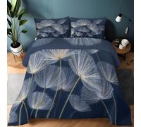 Srigzcaly Single Coverless Duvet 135 x 200 cm with Pillowcase, White Elegant Dandelion Plants Quilt Comforter - Hypoallergenic Reversible Bedding All Season - Machine Washable - Grey - 3 Pieces