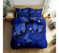 Srigzcaly Single Duvet Cover Set, Premium Brushed Microfiber Soft Cosy Reversible Blue Bedding for Boys Girls - Insect Paris floral butterfly Duvet Cover for Kids Teenage Bedroom, 135 x 200 cm