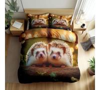Srigzcaly Single Duvet Cover Set, Premium Brushed Microfiber Soft Cosy Reversible Pale yellow Bedding for Boys Girls - Animal forest hedgehog Duvet Cover for Kids Teenage Bedroom, 135 x 200 cm