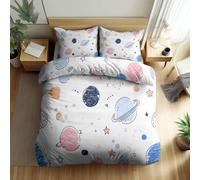 Srigzcaly Single Duvet Cover Set, Premium Brushed Microfiber Soft Cosy Reversible White Bedding for Boys Girls - Space fantasy planet star Duvet Cover for Kids Teenage Bedroom, 135 x 200 cm