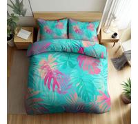 Srigzcaly Single Duvet Cover Set, Ultra Soft Comfy Luxurious Hotel Quality Bedding Set Premium Reversible Dreamy tropical plant leaf Bedding, Boys Kids Quilt Covers with Pillowcase, Turquoise