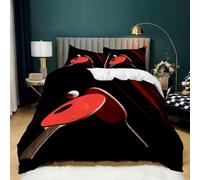 Srigzcaly Sports Table Tennis Theme Black Single Duvet Cover Set, Reversible Soft & Cosy Microfiber Bedding for Kids Girls, 3Pcs Quilt Cover with Pillowcases for Bedding Decor, 135 x 200 cm
